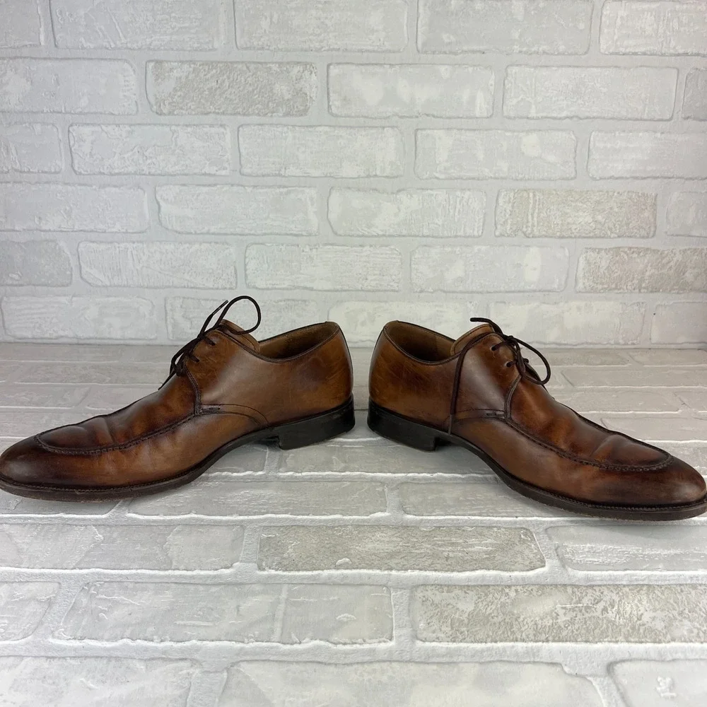 Magnanni Dress Shoes Mens 10.5 Brown Leather Basilio Apron Toe Lace Up Business